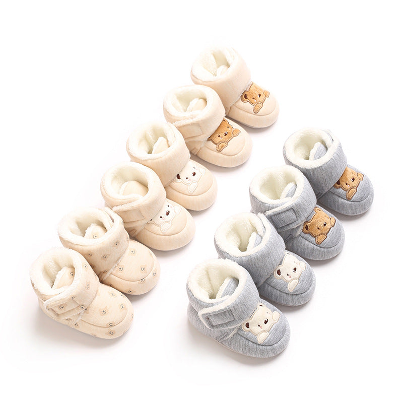 Winter cotton shoes for newborns aged 0-1 years, cartoon bear walking boots for boys and girls