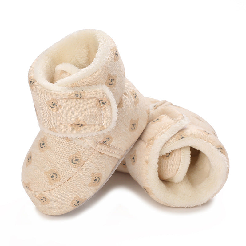 Winter cotton shoes for newborns aged 0-1 years, cartoon bear walking boots for boys and girls