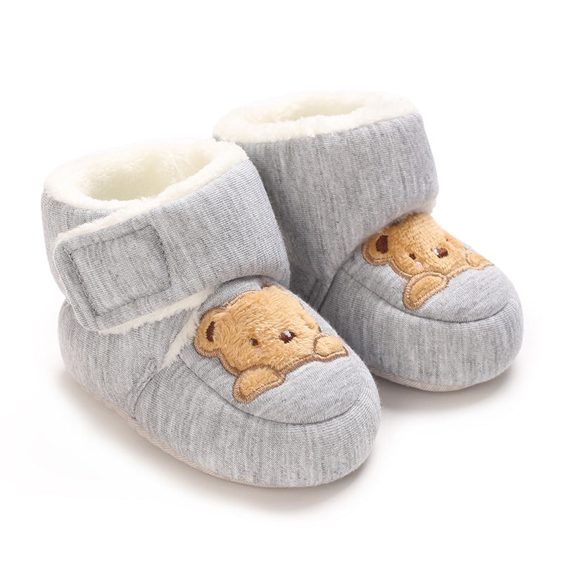 Winter cotton shoes for newborns aged 0-1 years, cartoon bear walking boots for boys and girls