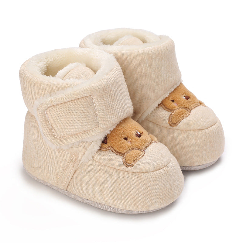 Winter cotton shoes for newborns aged 0-1 years, cartoon bear walking boots for boys and girls