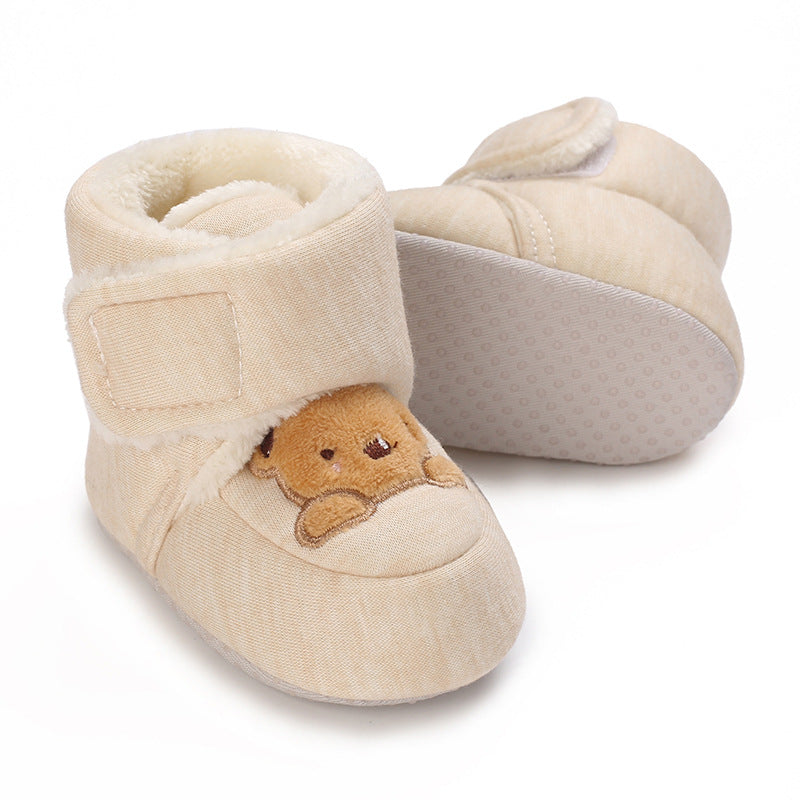 Winter cotton shoes for newborns aged 0-1 years, cartoon bear walking boots for boys and girls