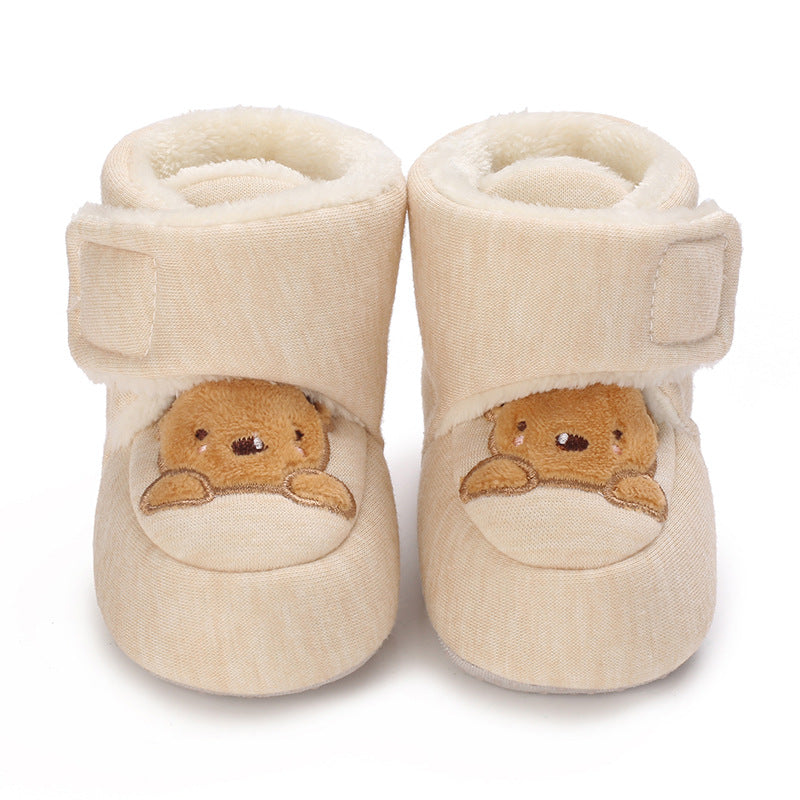 Winter cotton shoes for newborns aged 0-1 years, cartoon bear walking boots for boys and girls