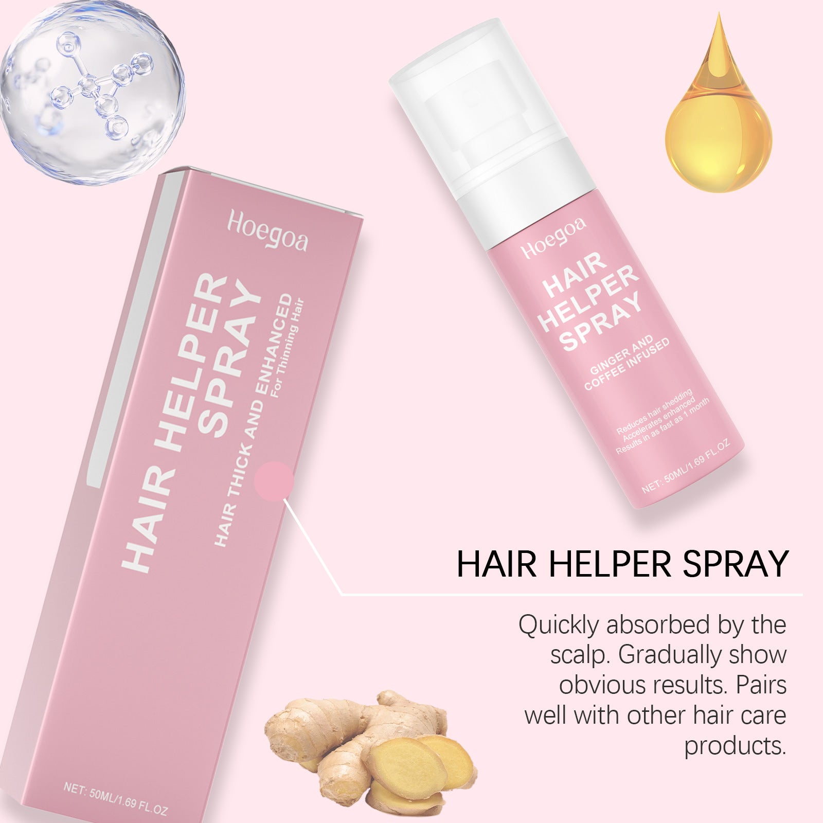HOEGOA Hair Spray: Gently moisturizes hair, nourishes the scalp, strengthens and brightens hair – a new hair care experience.