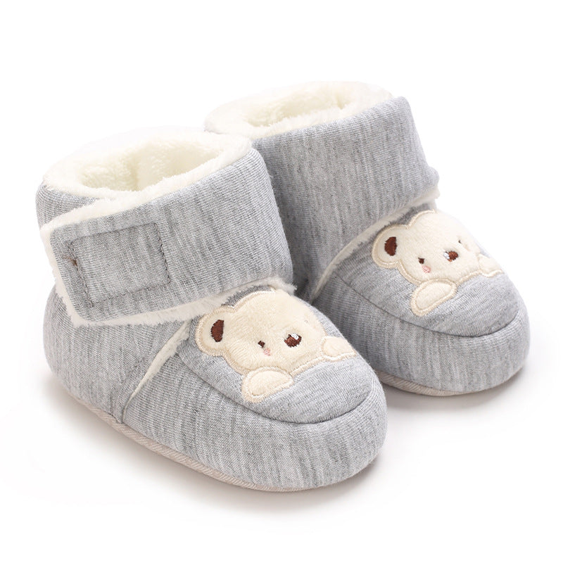 Winter cotton shoes for newborns aged 0-1 years, cartoon bear walking boots for boys and girls