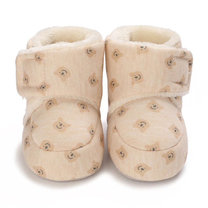 Winter cotton shoes for newborns aged 0-1 years, cartoon bear walking boots for boys and girls