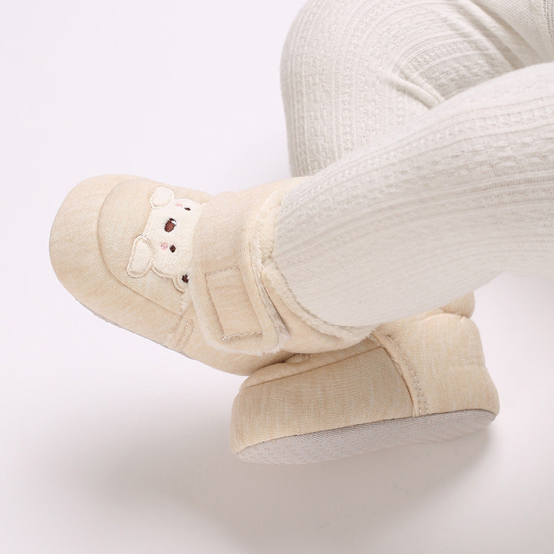 Winter cotton shoes for newborns aged 0-1 years, cartoon bear walking boots for boys and girls