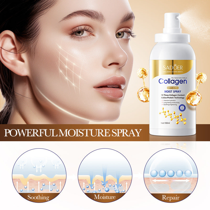 Cross-border spot collagen moisturizing spray, SADOER anti-wrinkle hydrating and moisturizing spray, factory direct sales.